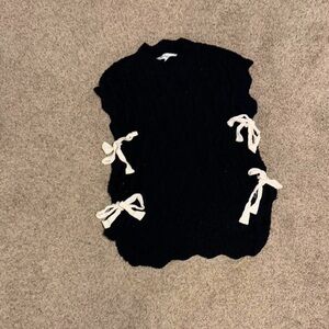 Black Knit Sweater Vest with White Bows